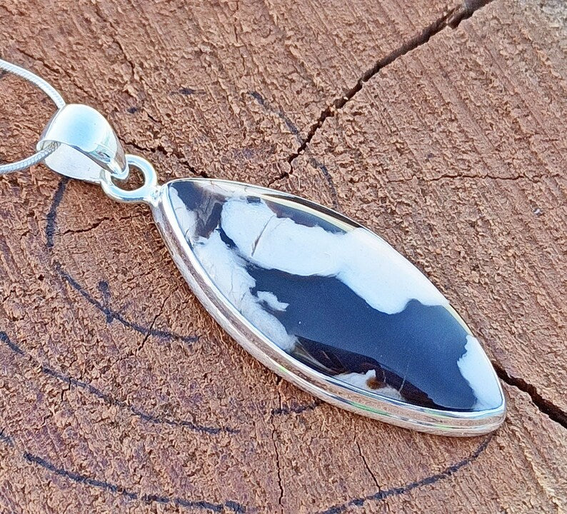 Peanut Wood Jasper Gemstone Silver Pendant, 92.5 Sterling Silver Jewelry, Marquise Shape Handmade Pendant, 42x16x5 mm Approx.