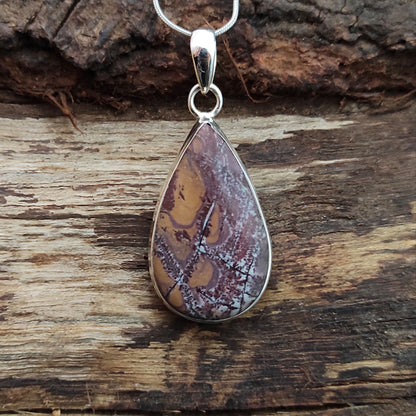 Natural Sonora Dendrite Gemstone Silver Pendant, Pear Shape 92.5 Sterling Silver Jewelry Pendant, 33x17x6mm