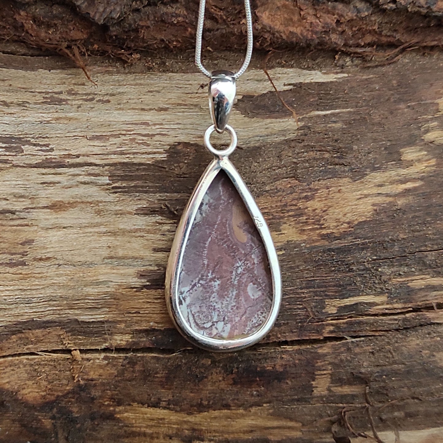 Natural Sonora Dendrite Gemstone Silver Pendant, Pear Shape 92.5 Sterling Silver Jewelry Pendant, 33x17x6mm