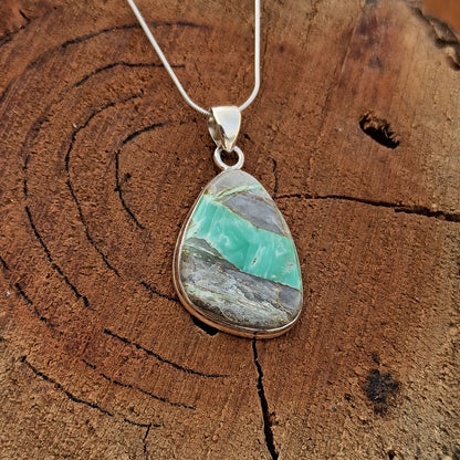 Utah Variscite Gemstone Pendant, 92.5 Sterling Silver Pendant, Tumbled Pendant, 34x20x6mm