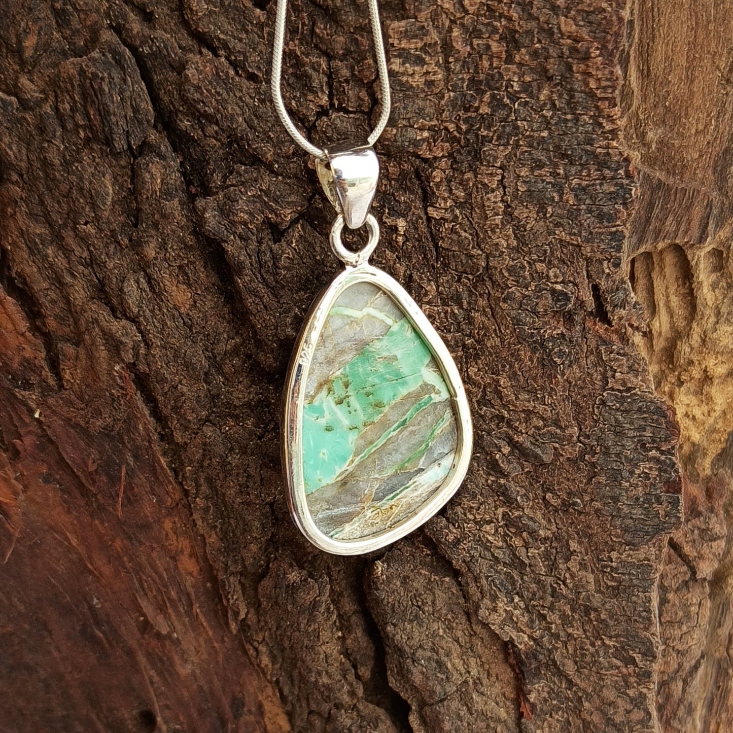 Utah Variscite Gemstone Pendant, 92.5 Sterling Silver Pendant, Tumbled Pendant, 34x20x6mm