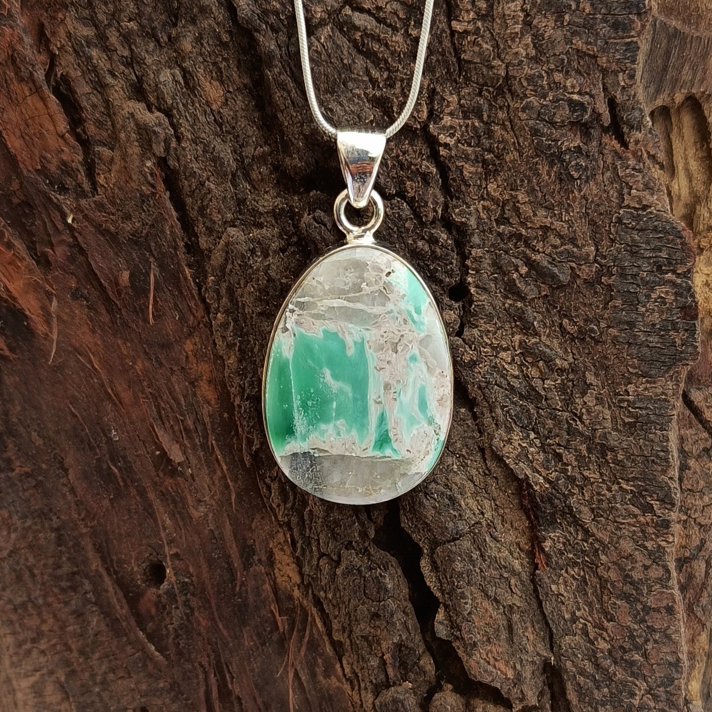 Utah Variscite Gemstone Pendant, 92.5 Sterling Silver Pendant, Tumbled Pendant, 33x20x6mm