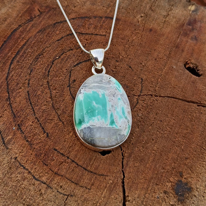 Utah Variscite Gemstone Pendant, 92.5 Sterling Silver Pendant, Tumbled Pendant, 33x20x6mm