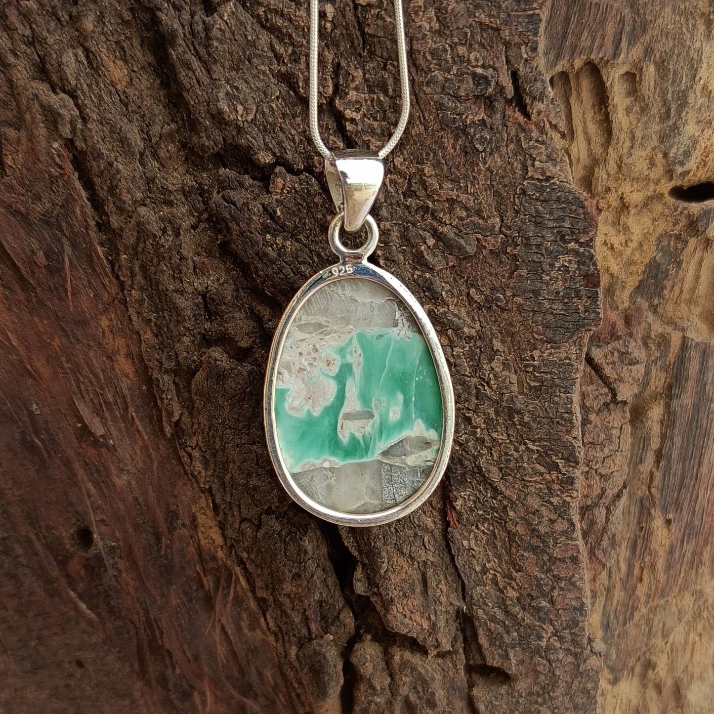 Utah Variscite Gemstone Pendant, 92.5 Sterling Silver Pendant, Tumbled Pendant, 33x20x6mm