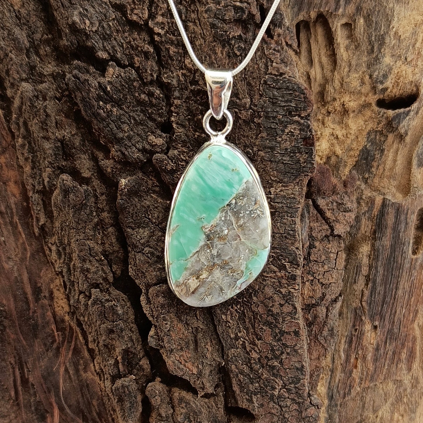 Utah Variscite Gemstone Pendant, 92.5 Sterling Silver Pendant, Tumbled Pendant, 33x19x6mm