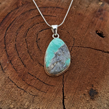 Utah Variscite Gemstone Pendant, 92.5 Sterling Silver Pendant, Tumbled Pendant, 33x19x6mm