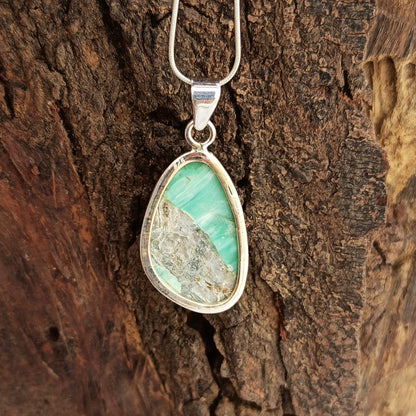 Utah Variscite Gemstone Pendant, 92.5 Sterling Silver Pendant, Tumbled Pendant, 33x19x6mm