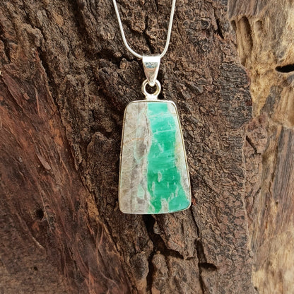 Utah Variscite Gemstone Pendant, 92.5 Sterling Silver Pendant, Freeform Pendant, 36x19x6mm