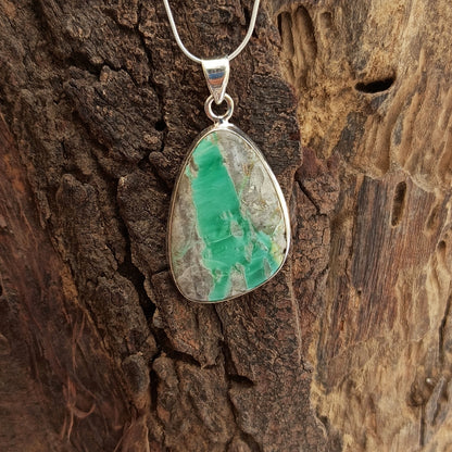 Utah Variscite Gemstone Pendant, 92.5 Sterling Silver Pendant, Tumbled Pendant, 39x22x6mm