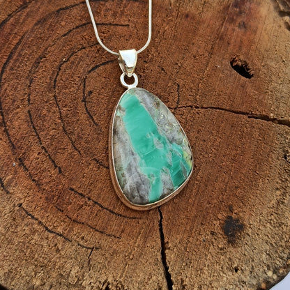 Utah Variscite Gemstone Pendant, 92.5 Sterling Silver Pendant, Tumbled Pendant, 39x22x6mm