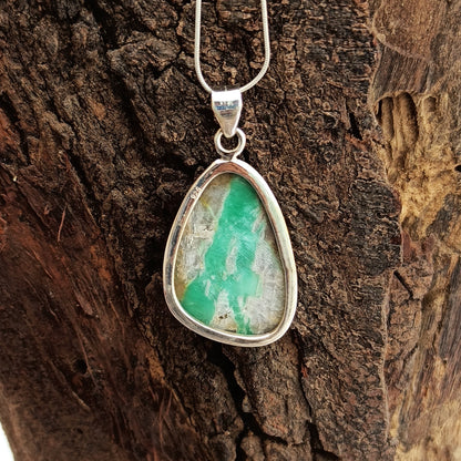 Utah Variscite Gemstone Pendant, 92.5 Sterling Silver Pendant, Tumbled Pendant, 39x22x6mm