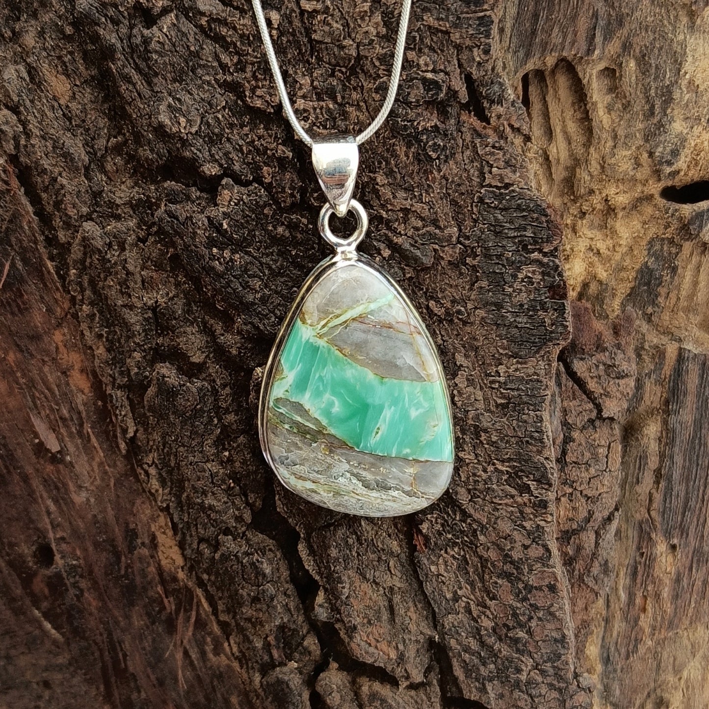 Utah Variscite Gemstone Pendant, 92.5 Sterling Silver Pendant, Tumbled Pendant, 34x20x6mm