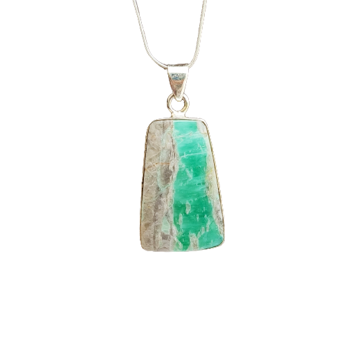 Utah Variscite Gemstone Pendant, 92.5 Sterling Silver Pendant, Freeform Pendant, 36x19x6mm